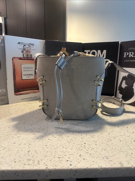 See By Chloe Handbags - See By Chloe Gray Leather Drawstring Crossbody with Gold Accents